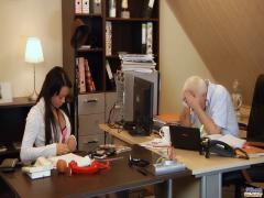 An old boss fucks his young secretary